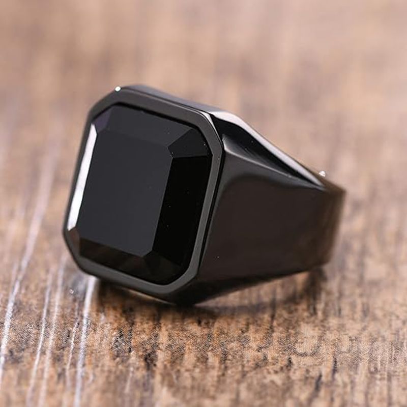 Mens Signet Ring - Man Ring Black Carnelian Signet Rings