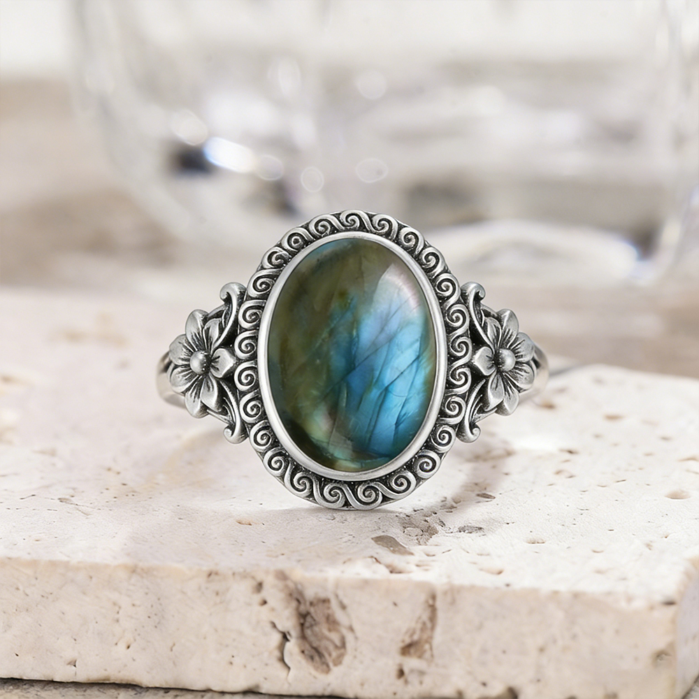 Turquoise Stone Ring - 925 Sterling Silver Natural Labradorite Rings