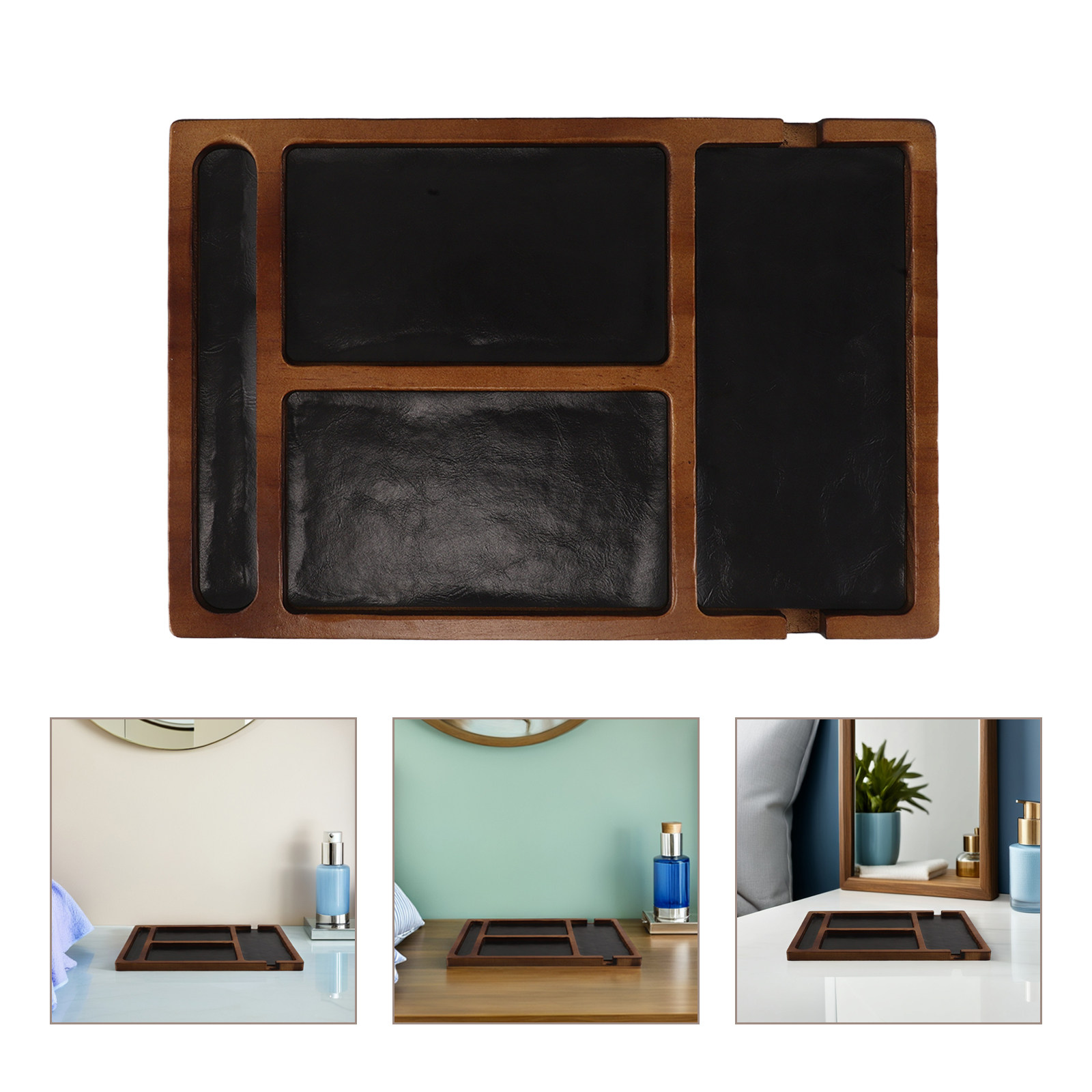 Jewelry Watches & Accessories - Multi-Compartment Solid Wood Jewelry Organizer Tray