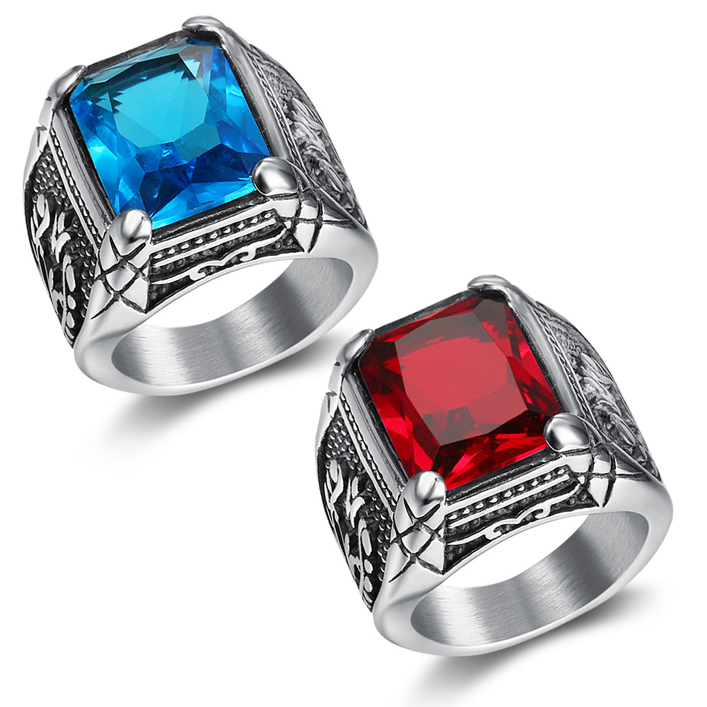 Silver color Men red blue Semi - đánh giá và giá Mens Signet Ring