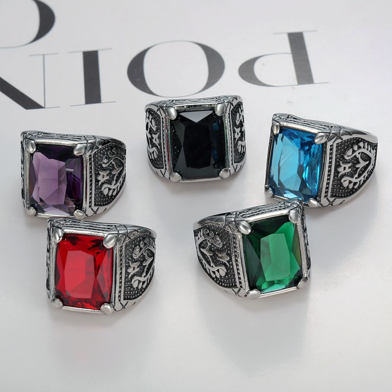Silver color Men red blue Semi - đánh giá và giá Mens Signet Ring