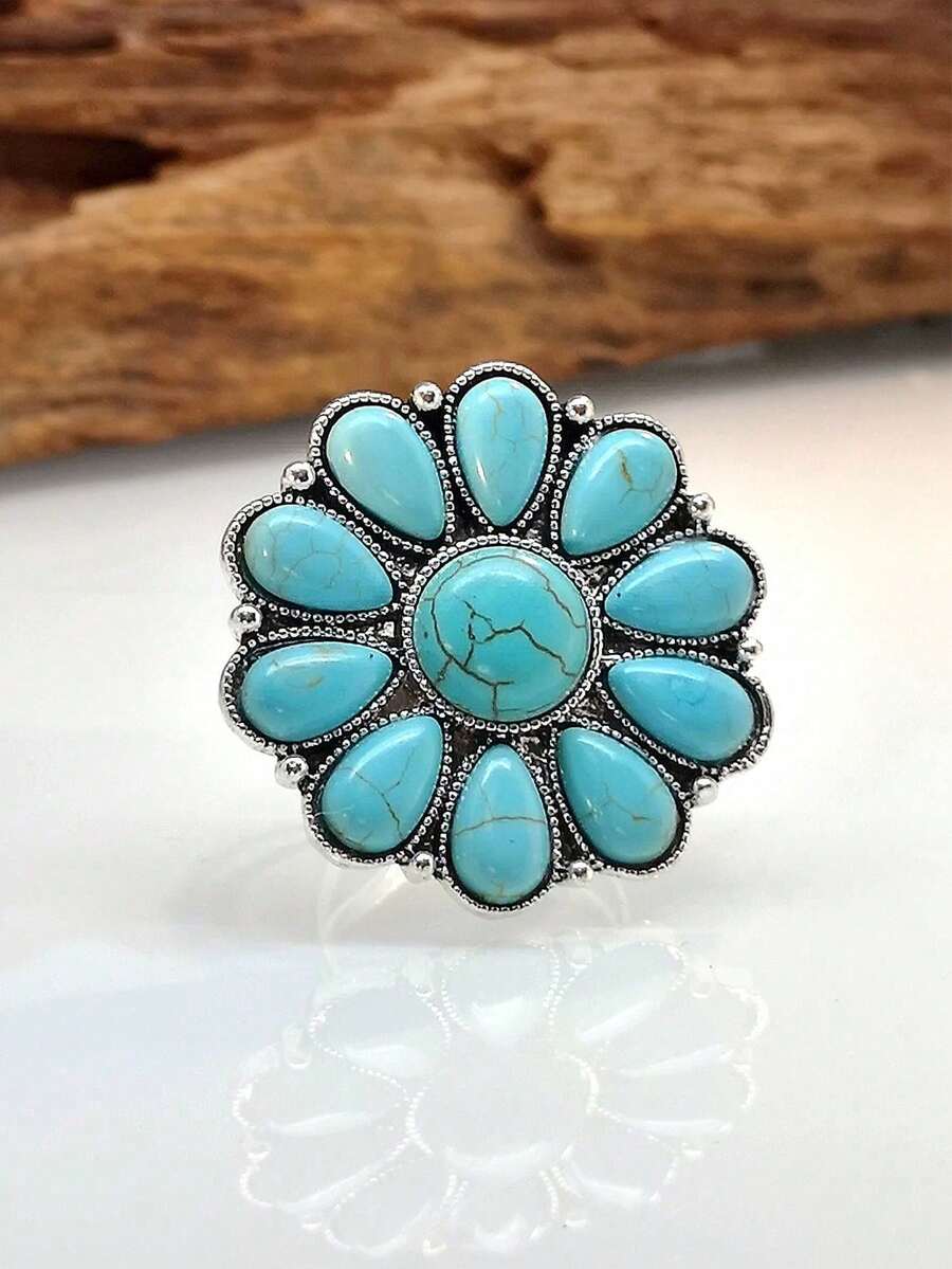 Vintage Turquoise Flower Desig - đánh giá và giá Turquoise Stone Ring