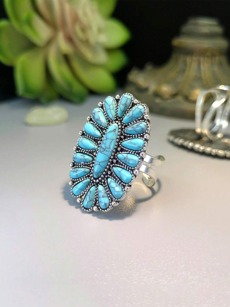 Vintage Turquoise Flower Desig - đánh giá và giá Turquoise Stone Ring